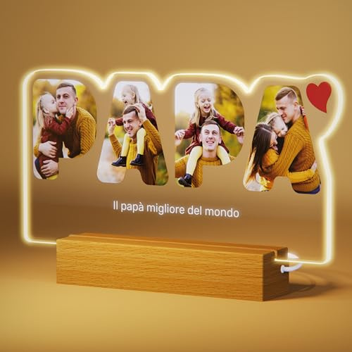 Rainsar Cadre Photo Personnalisé, Cadeau Anniversaire Papa, Cadeau Fete des Peres, Lampe Personnalisé avec Photo et Texte pour Papa