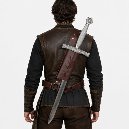 Renaissance Sword Holster Shoulder Back Sheath Frog Holder Crossbody, Sword Strap Belt Ideal for Warrior Knight Vikings SCA LARP,Medieval Viking Belt for Shoulder with Adjustable Leather Sword Frog