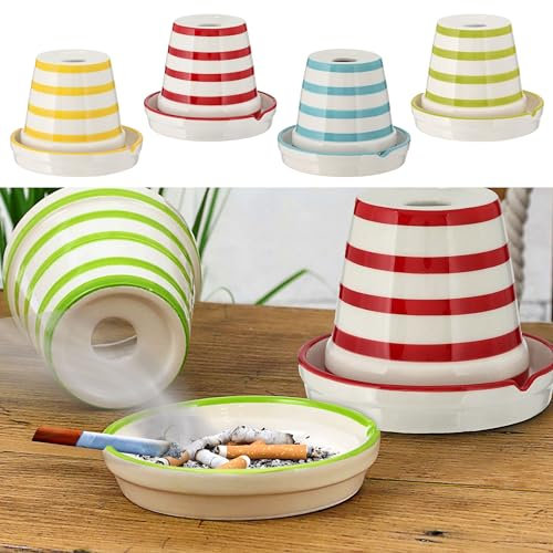 Sturmaschenbecher Ø 11,5cm │ Keramik weiß schwarz │Aufsatz abnehmbar │Windaschenbecher (4er Set Aschenbecher Topf)