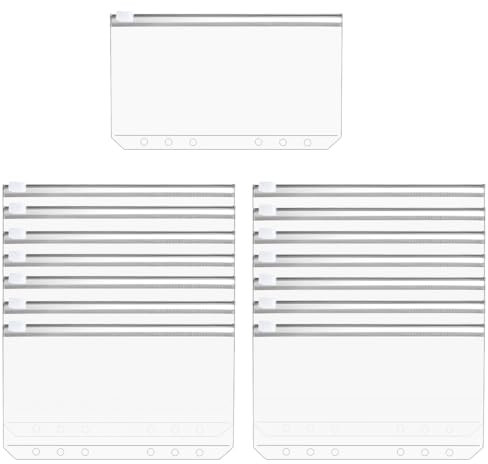 A6 Binder Taschen, 15 Stück 6 Loch PVC Taschen, Reißverschluss Ordner, Bindertaschen Reissverschluss, Dokumententasche Binder,Geld Aufbewahrung,für Notebook-Planer Einlegeseiten Loseblattbeutel