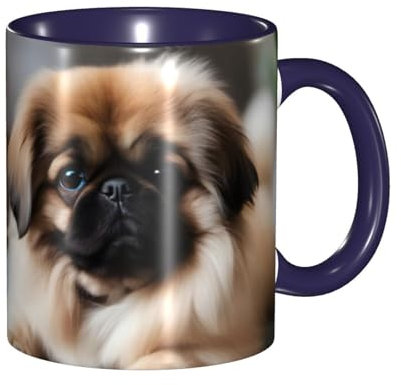 BROLEO Tasses classiques en céramique bleu marine pour cappuccino, latte, céréales, yaourt, lait, boissons chaudes ou froides, four à micro-ondes, image pékinoise mignonne