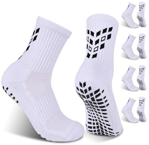 Gogogoal Rutschfeste Fußballsocken Herren Damen Jugendliche gepolsterte atmungsaktive Anti-Rutsch Grip SportSocken Fußball Basketball Sneaker Socken 37-42 Weiß M 4 Paar