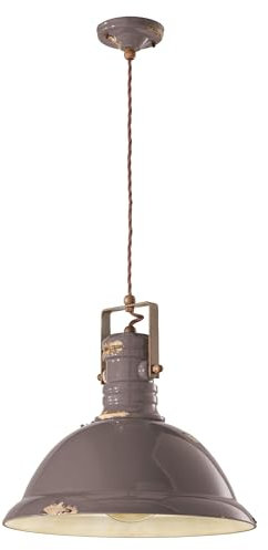 Licht-Erlebnisse Pendelleuchte Industrial Design Ø 40 cm rund Keramik Metall Handarbeit in Taupe Shabby Antik für E27 Hängelampe Esszimmer Küche Hängeleuchte Esstisch