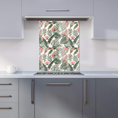 Premium Dark Tropical Green Leaves Kitchen Splashback 6mm Toughened Glass Kitchen Splashback – Heat Resistant Splashback for Kitchens, Perfect for Cookers and Hobs, Polished Edges