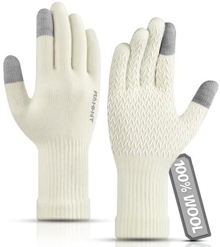 Rahhint Merinowolle Thermohandschuhe Herren Damen Touchscreen Winterhandschuhe Warme Anti-Rutsch Strickhandschuhe mit Nickerchenfutter für Laufen Radfahren Autofahren Arbeiten Outdoor Geschenk