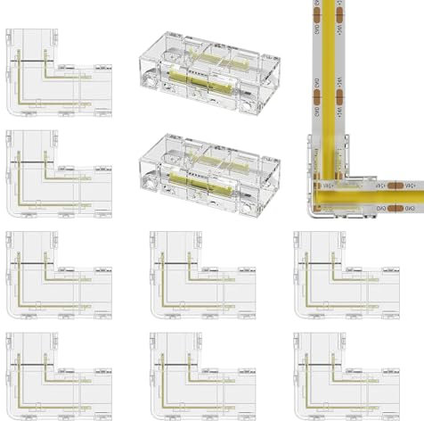 mizikuu COB LED Stecker, 8 Stück 2Pin 8mm L-Typ LED Streifen Verbinder und 2 Stück Transparente Mittelverbinder Lückenloser Lötfreier Stecker für 2Pin 8mm COB LED Streifen