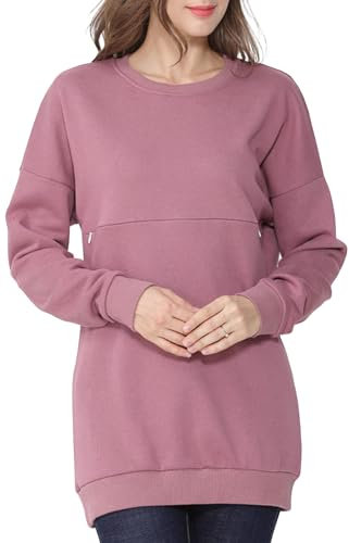 FEOYA Damen Stilltop Langarm Stillshirt Weiche Bequem Stillen T-Shirts Umstandsmode Reißverschluss Stillpullover M