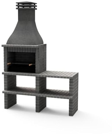 MOVELAR - Barbacoa de Obra Prefabricada para Leña y Carbón Modelo BBQ KHIVA PLUS CON CABALLETE LATERAL COMPLETO Y CON PARRILLA (Gris oscuro - 164 x 58 x 246 cm) REF: M01024 - Uso en Exteriores