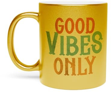 Fabulous Goldene Tasse aus verchromter Keramik - Good Vibes Only Music Funk 70's Vintage Retro Style - 325 ml