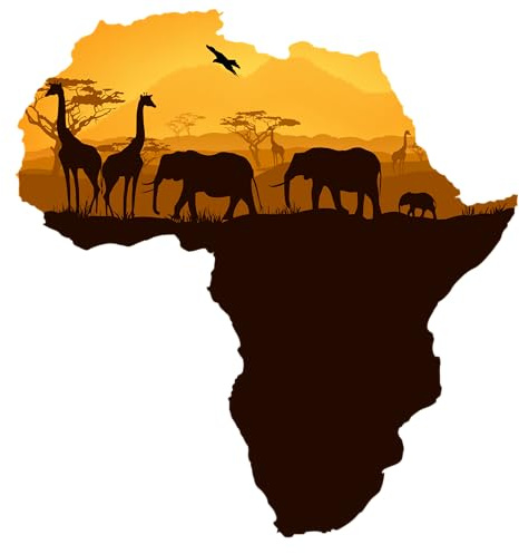 Afrika Landkarte Sticker Sunset Silhouette Aufkleber farbig für Wohnmobil, Caravan alle glatten Flächen Fahrzeugbeschriftung in vielen Größen