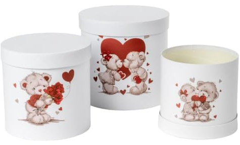 Zelda Bomboniere Set runde Schachtel weiß Bär S/3 Dekorationen zum Valentinstag