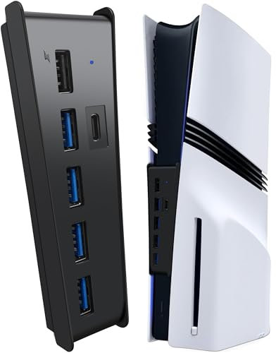 Joso 6 Port USB Hub für PS5 Pro/Slim, USB High-Speed Expansion Hub Ladegerät Splitter Kompatibel mit Playstation 5 Slim/PS5 Pro, Extender Adapter 4 USB + 1 USB Ladeanschluss + 1 Typ C Port