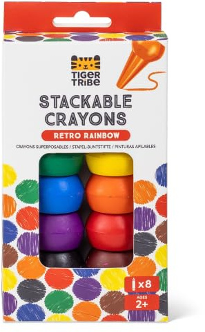 Tiger Tribe Stackable Crayons Retro Rainbow | 8 Pack Chunky Stacking Crayon Set, My First Crayons for Toddlers & Kids, Art & Stationery Gift Age 2+