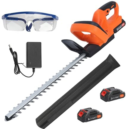 joukares Cordless Hedge Trimmer, 21V Battery-Powered Bush Trimmer, Handheld Hedge Cutter, Grass Shrub Trimmer with Dual Batteries, 20 Double-Sided Blade, Ergonomic Grip, for Shrubs, Bushes, Gar