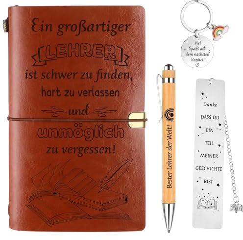 4Pcs Lehrer Geschenk Set mit PU Leder Reise Journal A6 Leder Notizbuch Inspirierendes Stift Schlüsselanhänger Lesezeichen für Lehrerin Abschiedsgeschenk Geburtstagsgeschenk Geschenk Lehrer Weihnachten
