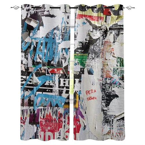 MDKLXIDF Vorhang Blickdicht Graffiti Verdunklungsvorhänge Gardinen H 214 x B 132 cm 2er Set, Vorhang Verdunkelung mit Ösen für Schlafzimmer Wohnzimmer