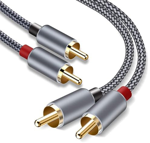 Reagle Cable RCA de alta calidad 2 x RCA a 2 RCA – Estéreo chapado en oro, cobre OFC, trenzado de nailon, ideal para alta fidelidad y cine en casa, 2 m
