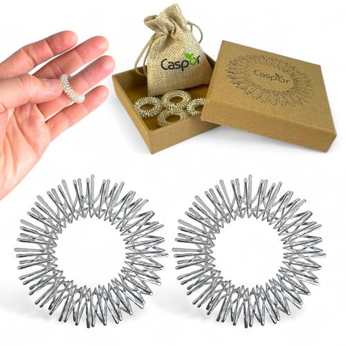 Akupressurring (2 Stk) – Schmerzlinderung, Konzentration und Stressabbau – Vitalisierendes Fidget-Tool für Finger und Gelenke – Ideal für Büro, Sportler, Musiker und Zuhause – Versilberter Caspor®