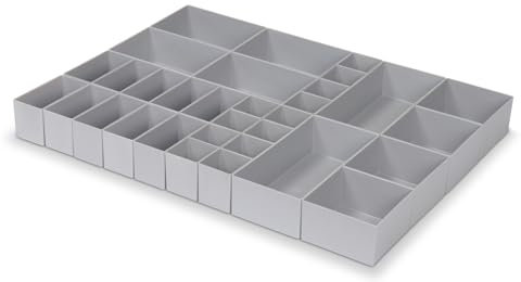 1a-TopStore 32-tlg. Schubladen-Einsatzkästen-Set, für Schubladen von Material- und Werkzeugschrank-Schubladen, 63 mm hoch, 600x440x63 mm (LxBxH) (Grau)