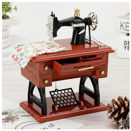 Vintage Nähmaschine Spieluhr, 2025 Neue Mini Nähmaschine Spieluhr, Retro Klassische Lauffläche Nähmaschine Tisch Schreibtisch Mechanische Musiknähmaschine für Home Decor Geburtstagsgeschenk