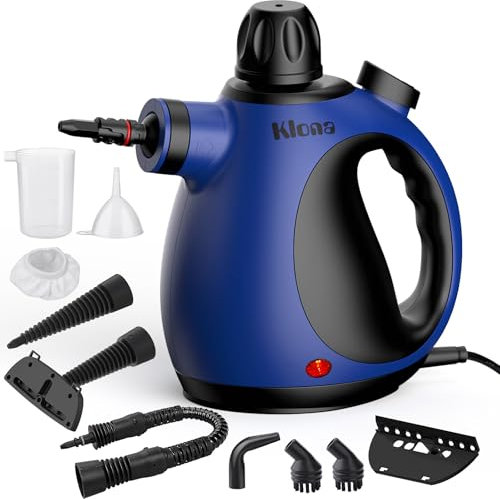 Klona Nettoyeur vapeur multifonction portable avec 10 accessoires pour enlever la saleté, les meubles, le canapé, le carrelage, le sol, la fenêtre, la voiture, le rembourrage
