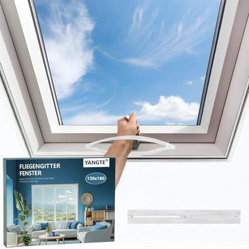 YANGTE Moustiquaire pour fenêtre de toit - Blanc - 150 x 180 cm - Découpable sans perçage - Avec bande Velcro autocollante et fermeture éclair