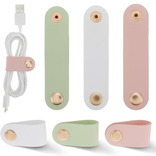 6 Pcs PU Leather Reusable Cable Organizer Straps Cord Clips, Wire Ties, Multipurpose Holder for Charging Cords, Power Cables, Earphones, USB |Winder Keeper for Neat Cable Management