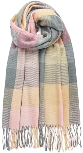 Damen Winter Schal Kariert übergroßer Quadratisch Deckenschal, Karo Tartan Streifen Plaid Muster Oversized Fransen Poncho