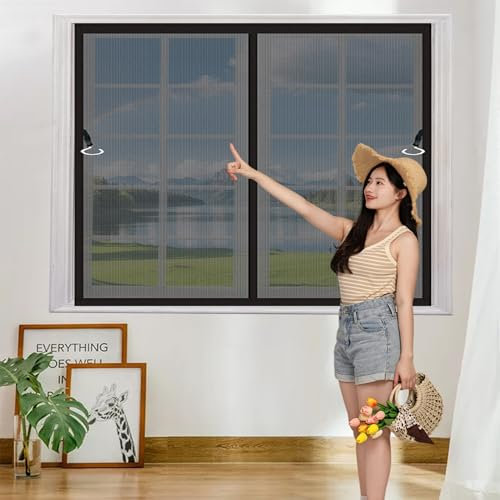 Fliegengitter Balkontür Magnet 118 x 120 cm Ohne Bohren Fliegengitter Tür Magnet Insektenschutz Faltbar Luft Kann Frei Strömen Nicht Kürzbar Kinderleichte Klebemontage, Schwarz