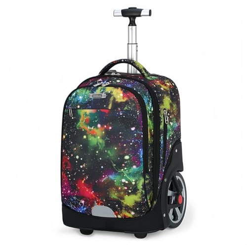 Rummyluck Koffer Trolley Rucksack mit Großen Rädern Schulranzen mit Rollen Laptop Reise Schule Rucksack für Jungen Mädchen, Galaxie