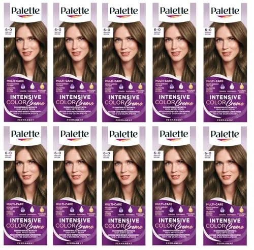 (Pack de 10) Palette Intensive Color Cream 6-0 (N5) Dark Blond Hair Color – Caja completa – con hoja de instrucciones en inglés