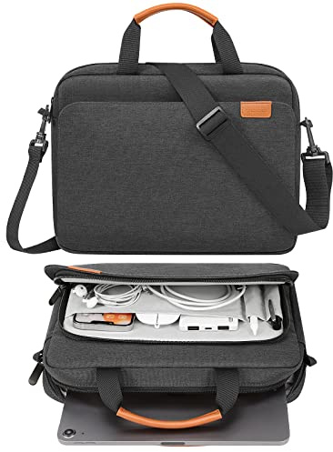 MoKo 13-14 pollici Custodia per laptop, Borsa a tracolla con maniglia protettiva adatta ai nuovi Mac Air/Pro M4 da 13 pollici, Mac Pro M3/M2/M1 da 14”, MacAir M3/M2/M1 da 13“, Nero & Grigio