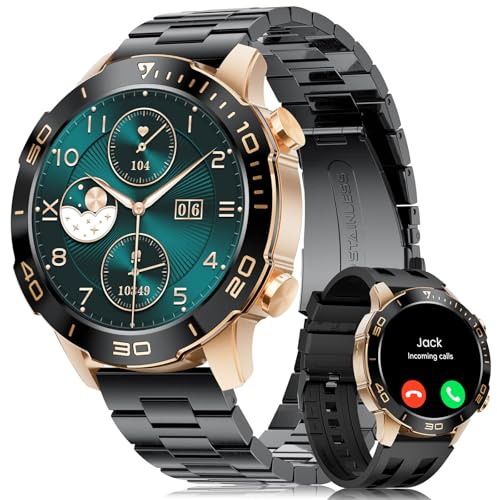 DREMAC Smartwatch Herren Luxus 40mm,Robustes Aluminium,AMOLED-Display,50 Tage Akkulaufzeit,IP68 Wasserdicht Fitnessuhr mit Herzfrequenz/SpO2/Schlafmonitor,100+ Sport Mode,für Android iOS,Roseschwarz