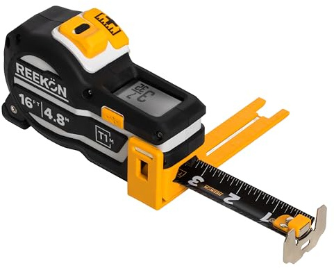 REEKON T1M Utility Digital Tape Measure 16ft / 4.8m (Split) – Bluetooth Smart Measuring Tool, 1/32” Accuracy, Saves 1000+ Measurements, LCD Display, 150 Hour+ Battery Life & Rechargeable
