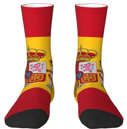 PENGYVV Calcetines coloridos de longitud media con estampado de bandera de España para adultos, para uso diario, casual, deportes