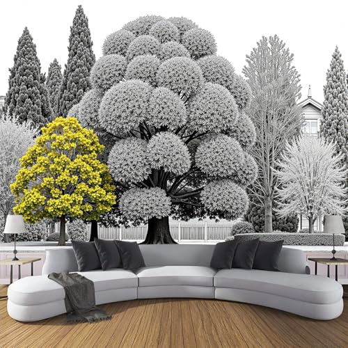 DLERFLOVR Papier Peint Panoramique Pin, Cyprès, Chêne Papier Peint en Soie Arbres Forestiers Revêtement Mural pour Salon, Adulte Chambre d'enfants, Restaurant Décoration 150x105cm, Gris