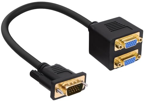 YARCHONN VGA Splitter Cable Dual Monitor 1 Male to 2 Female Adapter | VGA Video Y Converter Cord, D-SUB HD15 Pin Connector for PC TV Monitor Projector -30cm/11.8in