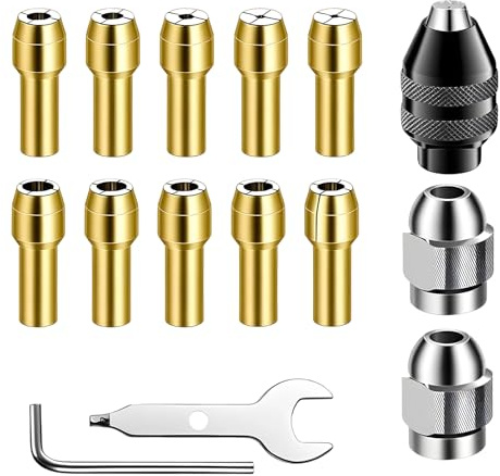 15 Piezas Portabrocas Compatible con Dremel | Portabrocas De Latón Precisión con Wrench, 0,8 a 3,2 mm, Portabrocas Reemplazo 4485/4486 dremel accesorios broca sin llave