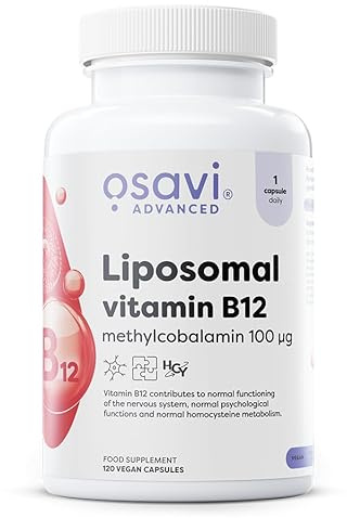 Osavi Liposomales Vitamin B12 100 mcg, 120 vegane Kapseln, Liposovit-B12 für hohe Absorption, Unterstützung für Nervensystem, Energiestoffwechsel und rote Blutkörperchen, Magenfreundlich, Vegan