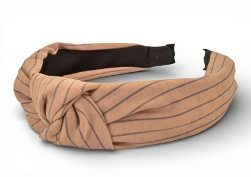 styleBREAKER Damen Haarreif Streifen Twist Knoten, Hellbraun | 5,5 cm extra breite Auflagefläche. 100% Polyester-Bezug, flexibel anpassbar für 54-58 cm Kopfumfang, drückt nicht.