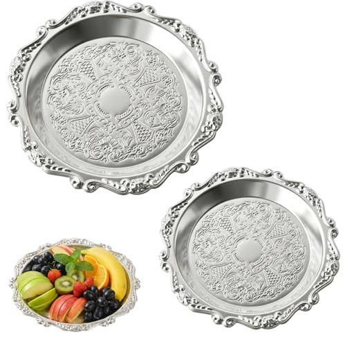 2Pcs Silver Tray, Mirror Tray, Silver Platter, for Home Decor, Collection with 4 Inch and 6 Inch Dishes, Elegant Display Solution for Various Settings