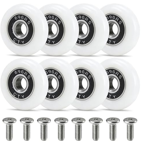 8 Sets Shower Door Rollers, 19mm Replacement Wheels for Sliding Shower Screen and Bathroom Door Repair, Smooth Runners for Curved or Straight Tracks