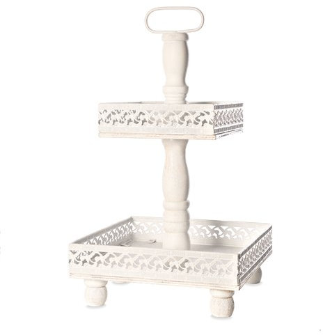 Melko Etagere 51CM Metall weiß 2 Ablagen Shabby Chic Korbetagere Party Standetagere Ho