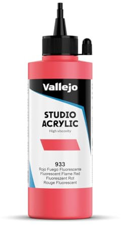 VALLEJO ACRYLIC STUDIO, PINTURA ACRÍLICA, 200ML, ROJO FUEGO FLUORESCENTE, Nº 933