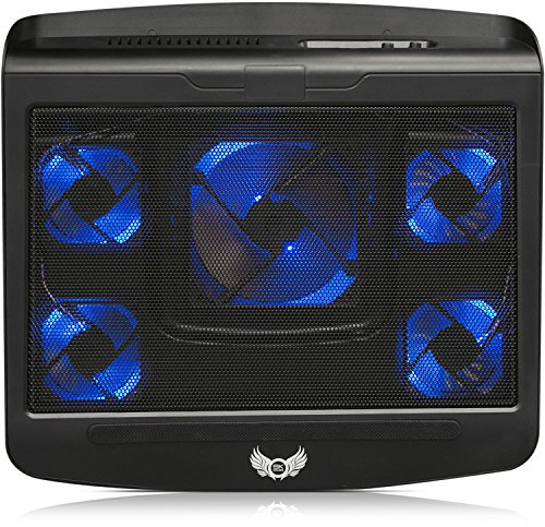 SKGames T5 - Base de refrigeración para portátil de 10-17 (5 Ventiladores, 2 x USB, retroiluminado), Color Negro