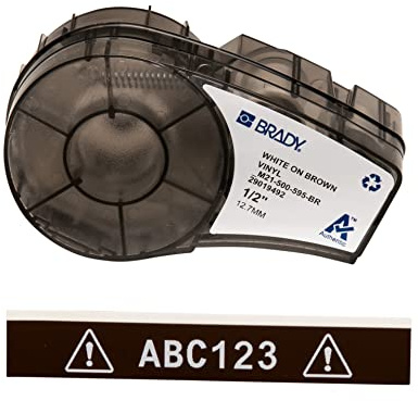 Brady Authentic (M21-500-595-BR) All-Weather Vinyl Label for Indoor/Outdoor ID, Lab and Equipment Labeling, White on Brown- ForM210, M210-LAB, M211, BMP21-PLUS and BMP21-LAB Printers, .5 W, 21' L