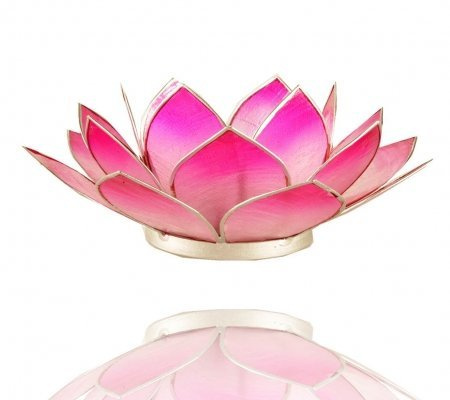 Lotus Licht Teelicht-Halter aus Capiz Muscheln in versch. Farben Ø 13.5 cm Lotus Chakra Feng Shui (Rosa Silber)