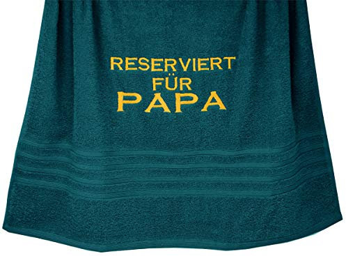 Lashuma Duschtuch 70x140, Besticktes Handtuch Grün - Opal mit Reserviert für Papa, Serie: London