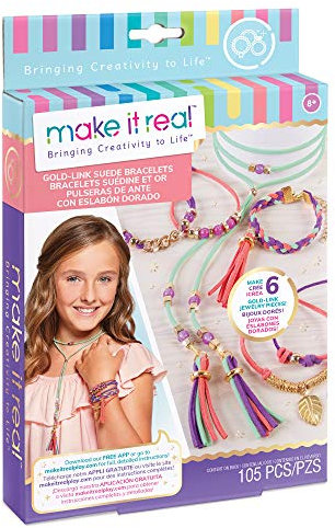 Make It Real Armband- und Choker-Bastelset, das sich an Gold inspiriert – DIY Freundschaftsschmuck für Mädchen mit Perlen und Anhängern – Kunst- und Bastelarbeiten für Kinder