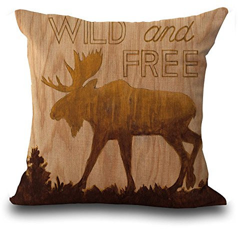 Hengjiang Vintage weicher Kissenbezug, Motiv: Hirsch, Elch, Tiere, Baumwolle, quadratisch, Heim-Dekoration, Accessoire, Braun, Baumwolle und Bettzeug, 03 Elk, 45 x 45 Centimeters